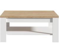 Table Basse Rectangle BOHOL - Chêne Blanc & Beige - Double Plateau - L 100 × P 60 × H 45,7 cm