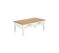 TINA - Table Basse Rectangulaire 1 Tiroir Bois Ciré et Blanc -
