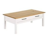TINA - Table Basse Rectangulaire 1 Tiroir Bois Ciré et Blanc -