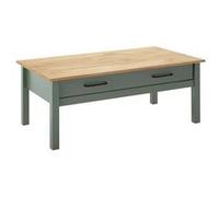 AltoBuy Tina - Table Basse Rectangulaire 1 Tiroir Bois Ciré et Vert