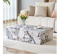 Table Basse Rectangulaire - 90x50x30cm - Effet Marbre Blanc et Design Monobloc - Style Luxe Moderne - Prête à l'Emploi - Blanc