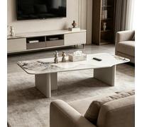 Table Basse Rectangulaire avec Plateau en Ardoise pour Salon, Table Basse Moderne Et Minimaliste en Ardoise Massive, pour Salle À Manger Ou Petit Appartement,White b 55.1 inch