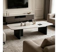 Table Basse Rectangulaire avec Plateau en Ardoise pour Salon, Table Basse Moderne Et Minimaliste en Ardoise Massive, pour Salle À Manger Ou Petit Appartement,White c 47.2 inch