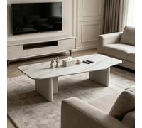 Table Basse Rectangulaire avec Plateau en Ardoise pour Salon, Table Basse Moderne Et Minimaliste en Ardoise Massive, pour Salle À Manger Ou Petit Appartement,White a 55.1 inch