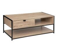 Table basse rectangulaire avec rangement en bois naturel avec pieds en métal noir - Longueur 100 x Profondeur 40 x Hauteur 50 cm