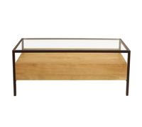 Table basse rectangulaire avec rangements en bois manguier massif, verre et métal noir L100 cm SITA