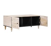 Table Basse Rectangulaire Blanche 100x54x40 cm en Bois de Manguier Massif | Bois massif authentique, pieds métal, design minimaliste, entretien facile, montage simple