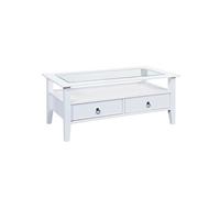 NATUR - Table Basse Rectangulaire Bois Massif Vernis Blanc -