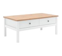 Table basse - Rectangulaire - Décor chêne naturel et blanc - Style campagne - Avec rangement - L 100 x P 55 x H 40 cm - BERGEN