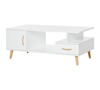 Table Basse Rectangulaire Design Scandinave 100l X 50l X 40h Cm Niche + Tiroir & Placard Bois Massif Pin Panneaux Particules Blanc Blanc