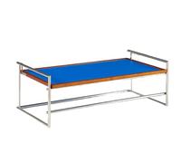 Table basse rectangulaire du milieu du siècle, panneaux à base de bois, table à thé convertible, bordure en bois massif, grande table, cadre en acier inoxydable, tables centrales pour la maison, le