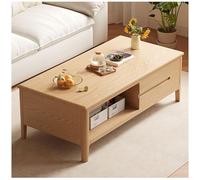 Table Basse Rectangulaire du Milieu du Siècle pour Le Salon, Table Basse Cannelée en Bois avec Rangement, Petites Tables Centrales Basses avec 3 Tiroirs, Aucun Assemblage Requis,Natural,39in/100cm