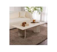 CONCEPT USINE | Table Basse Rectangulaire 119 x 60 cm Finition Travertin TOPI | Élégance Minérale et Reflets Naturels | Design Contemporain Épuré | Bois Mélaminé Résistant | Pieds Pleins Stables