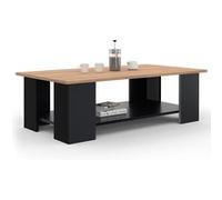 IDMarket - Table Basse rectangulaire ELI Noir Plateau façon hêtre 100 cm