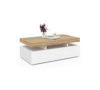 IDMarket Table basse Elsa rectangulaire 2 tiroirs bois blanc plateau façon hêtre