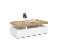 IDMarket Table basse Elsa rectangulaire 2 tiroirs bois blanc plateau façon hêtre