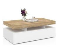 IDMarket Table basse Elsa rectangulaire 2 tiroirs bois blanc plateau façon hêtre