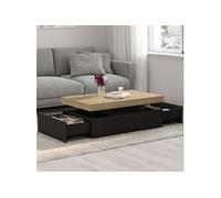 IDMarket - Table Basse Fixe Elsa avec 2 tiroirs Noir et Bois | Rectangulaire, 100 cm, bois noir et plateau façon hêtre