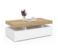 Table basse rectangulaire ELSA 2 tiroirs en bois blanc et plateau façon hêtre
