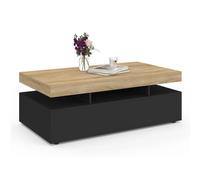 Table basse rectangulaire ELSA 2 tiroirs en bois noir et plateau façon hêtre
