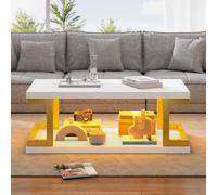Table basse rectangulaire en blanc + or, avec éclairage LED, table d'appoint, table de canapé, table de salon en MDF + métal, convient pour salon/salle à manger/bureau, jusqu'à 50 kg, 100x50x37,5 cm