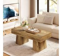 Table basse rectangulaire en bois de style campagnard, de 119 cm de haut, avec un piètement épais, et une finition rustique marron pour la maison. À propos de cet article✅ Construction en bois de haut