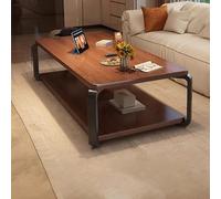 Table Basse Rectangulaire En Bois Massif Avec Structure En Acier, Design Minimaliste Moderne Et Vintage Plateforme Ouverte À Double Niveau Table Basse,pour Salon Cuisine(C,Length: 140cm/55.1in)