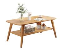 Table basse rectangulaire en bois massif - Table basse moderne à 2 niveaux - Chêne naturel avec étagère de rangement et plateau ouvert, idéale pour le salon, un appartement ou un bureau. Montage facil