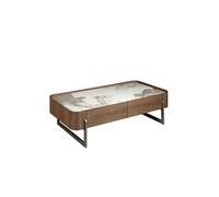 Table basse rectangulaire en marbre de porcelaine noyer et acier métallique foncé Blanc