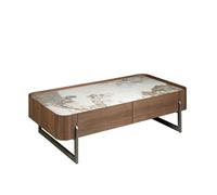 Table basse rectangulaire en marbre de porcelaine noyer et acier métallique foncé Blanc