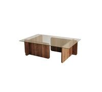 - Table basse rectangulaire en panneaux de particules et verre long.105cm x larg.65cm - Marron foncé - Escape