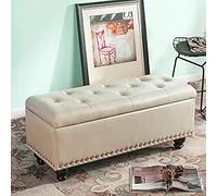 Table basse rectangulaire en similicuir tufté noir et banc de rangement avec pieds en bois, élégant et fonctionnel 100 x 40 x 43 cm, accent jaune clair