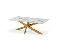 Table basse rectangulaire en verre effet marbre et pieds doré Jodie