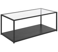 Table Basse Rectangulaire en Verre et Métal Noir avec Plateau de Rangement en Imitation Bois Noir Design Minimaliste pour Salon Moderne Beliani
