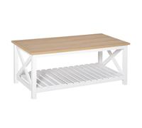 Table Basse Rectangulaire Étagère À Lattes Plateau Chêne Clair Blanc Blanc