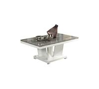 Table Basse Rectangulaire Laqué Blanc et Effet Bois Taupe - DENYS -