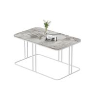 Table basse rectangulaire LYON - Plateau effet marbre blanc - Structure en métal blanc - Design moderne