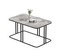 Table basse rectangulaire LYON - Plateau effet marbre blanc - Structure en métal noir - Design moderne