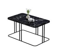 Table basse rectangulaire LYON - Plateau effet marbre noir - Structure en métal noir - Design moderne