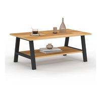 Table basse rectangulaire MADELEINE 100 cm double plateau bois et noir