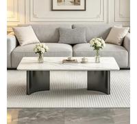 Table Basse Rectangulaire Moderne avec Plateau en Pierre Frittée Et Pieds en Métal, Table Basse Centrale Effet Marbre pour Salon, Idéale pour Appartements Et Maisons