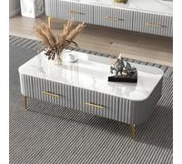 Table basse rectangulaire moderne en ardoise blanc/gris, 119,4 x 61 x 41,5 cm (L x l x H), meuble TV de salon, combinaison avec 4 pieds, simple et glamour