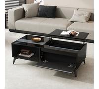Table Basse - Rectangulaire - Noir - Réglable en Hauteur - Plateau Relevable - 110x50x48 cm
