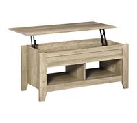 HOMCOM Table Basse Plateau relevable, Table de Salon avec étagères et Compartiment caché,105 x 50 x 49-62,5 cm pour Salon, Chambre, Aspect chêne Clair