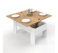 IDMarket Table basse TARA plateau relevable convertible en table bois blanc imitation hêtre Blanc