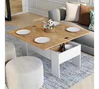 IDMarket Table basse TARA plateau relevable convertible en table bois blanc imitation hêtre Blanc