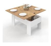 IDMarket Table basse TARA plateau relevable convertible en table bois blanc imitation hêtre Blanc