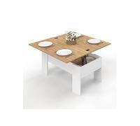 IDMarket Table basse TARA plateau relevable convertible en table bois blanc imitation hêtre Blanc