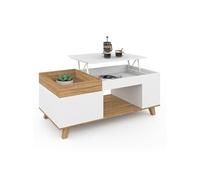 IDMarket - Table Basse rectangulaire Plateau relevable et Plateau Amovible avec Coffre Lola Bois et Blanc