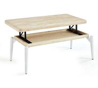 PEGANE Table Basse rectangulaire relevable Coloris chêne Nordique, Pieds en métal Blanc - Longueur 120 x Profondeur 60 x Hauteur 47-62 cm